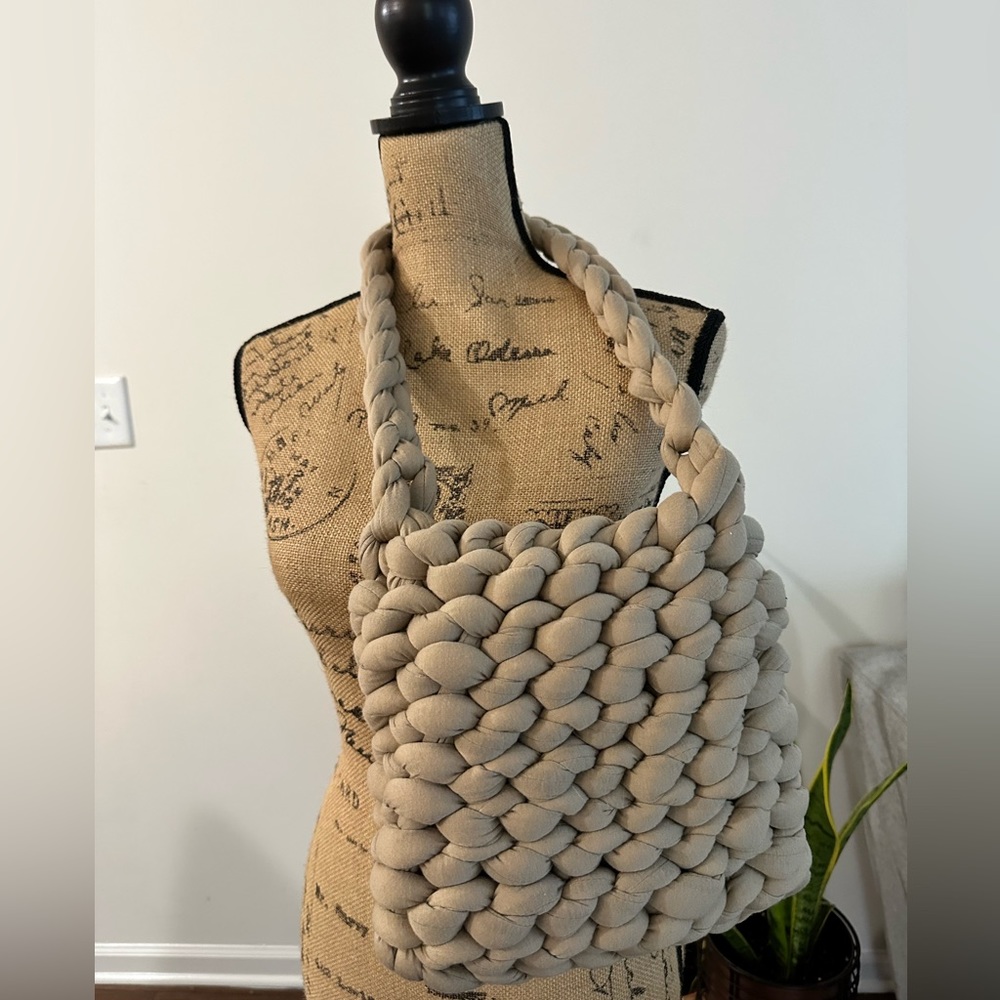 Yarn Hand-Knit Bubble Bag Top Handle Tote Handmade